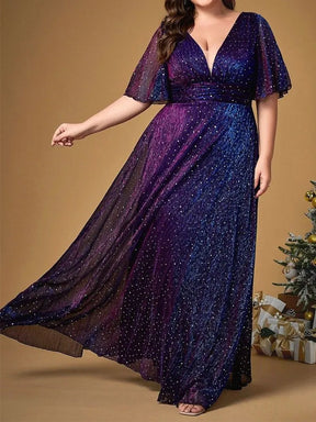 Vestido Festa Céu Púrpura Longo Plus Size