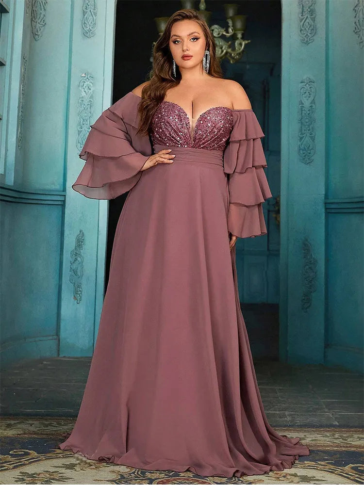 Vestido Festa Cascata Brilhante Longo Plus Size