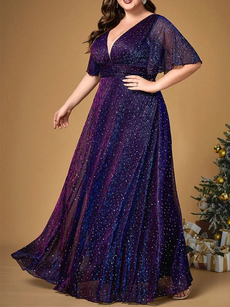 Vestido Festa Céu Púrpura Longo Plus Size