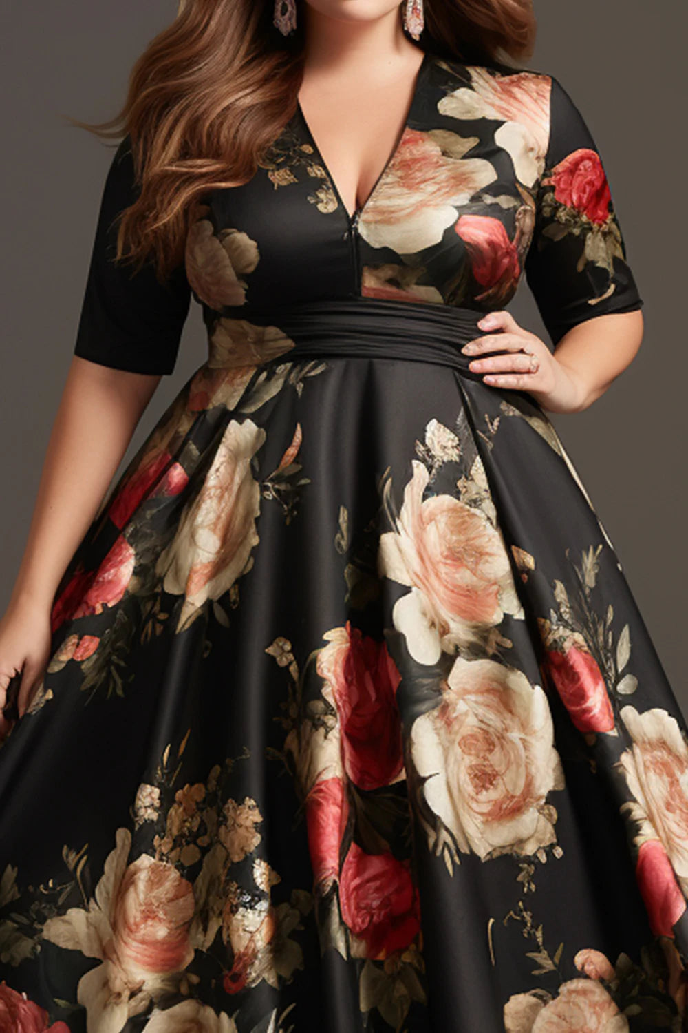 Vestido Rosas Chic Midi Plus Size