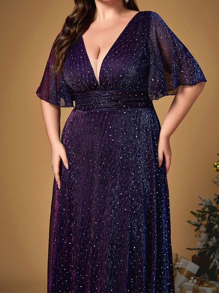 Vestido Festa Céu Púrpura Longo Plus Size