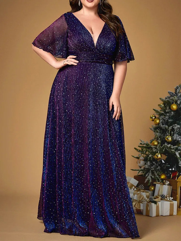 Vestido Festa Céu Púrpura Longo Plus Size